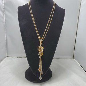 Crystal and gold double layer with tassel necklace